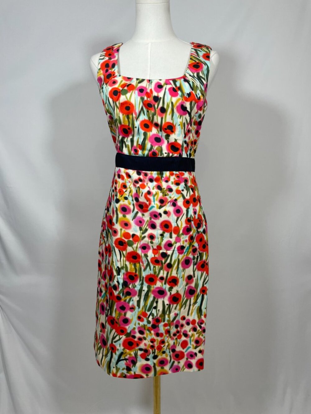 Milly of New York Poppy Fields Cotton Red Pink Black Floral Sheath Dress Size 4